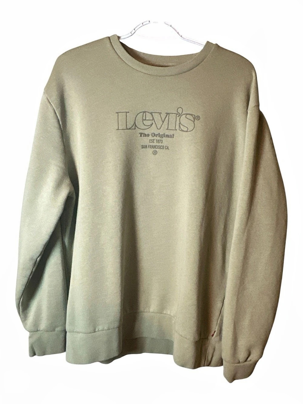 Levi’s The Original Graphic Crewneck Sweatshirt LG Olive Green EST 1873 Logo